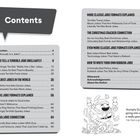 "Contents" führt Kapitel über Witze auf. Unten ist Humpty Dumpty, freudig tanzend auf Blättern, mit dem Text: "Humpty Dumpty..."