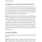 Texte: "THE MINDSET DIET", "1. THE MORNING SALT ELIXIR KICKSTART", "2. SUPPORT YOUR WORKOUT".  
Anleitung für Wasser mit Salz.