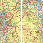 Eine farbige Straßenkarte zeigt Städte wie Manchester und Sheffield, umgeben von einem Netz aus Straßen und Autobahnen.