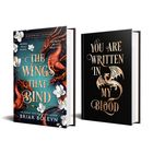 Links: "The Wings That Bind", roter Drache, weiße Blumen. Rechts: "You Are Written In My Blood", goldener Drache.