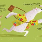 Ein weißer Bär in Hawaiihemd läuft eilig. Eine Schildkröte spricht, eine Krabbe sitzt auf einem Stein. Texte über Notfall und Zusammenhalt.