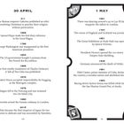 30 April:
311 - Edict by Galerius.
1665 - Pepys' plague reference.
1789 - Washington's inauguration.
1 May:
1661 - Maypole dance.
1707 - England/Scotland union.