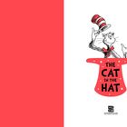 "THE CAT IN THE HAT" steht auf einem roten Hut. Eine Katze mit Zylinder hebt den Hut. Links ist eine rote Fläche.