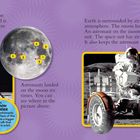 "Moon lander", "A MOON LANDER carried astronauts...", "Some astronauts who visited...". Mond mit markierten Punkten, Astronaut im Raumanzug.