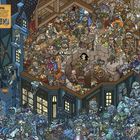 „The Yawning Portal“ ist eine bunte und detaillierte Illustration einer lebhaften Fantasy-Taverne voller verschiedener Wesen.