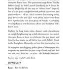 Text: Schwierigkeitsgrade: Easy – For the Bébés, Medium – Soft Launch, Hard – A Little Bit Tricky, Expert – Schitt Hard.