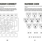 Links: "Anagram Connect" mit Buchstabenrätsel. Rechts: "Number Code" mit Rechenaufgaben in Schilden.