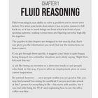 CHAPTER 1: FLUID REASONING. Text beschreibt die Fähigkeit, unbekannte Probleme zu lösen, indem Muster erkannt werden. Oben Glühbirne-Logo.