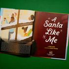 "A Santa Like Me" von Tonya Abari. Illustration von Raissa Figueroa. Kinder am Fenster mit Schneeflocken.