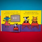 Texte: **"It's okay to not know the answer. Asking questions helps you learn."** Illustration: Ein Hund mit Tafel, ein Hund und Katze an Tischen.