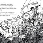 Eine dynamische Illustration zeigt eine Gruppe in Aktion, umgeben von Skeletten. Texte: „DIRK SMASH!“, „JUNE BASH!“, „QUINT STAFF ATTACK!“, „ARMOUR BURST!“.