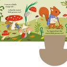 „I can see a fluffy orange tail... No, Squirrel isn’t the cosiest little person ever!“ Illustration mit Tieren und Pilzen.