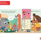 Text: "Matty and Mo are playing schools. Mo is starting preschool soon."
Illustration: Tiere spielen Schule, farbenfroh.