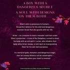 Text: "A girl with a poison touch. A boy with a dangerous secret." Dunkler Hintergrund, florales Design.