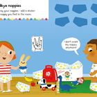 Logo: „I did it!“ Zwei Kinder in Windeln; eines hält ein Kuscheltier, das andere zieht die Windel aus, Spielzeug um sie herum.