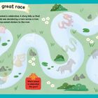 „The great race“, Text über ein Tier-Wettrennen entlang eines Flusses, beginnt mit „Start“ und endet mit „Finish“.