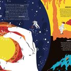 How can the Earth’s core be liquid if it’s so hot? Illustration: Hand hält Erdkern; Astronauten im Weltall.