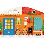Willkommen bei Muffin’s Café. Es gibt viele Dinge zu sehen. Ein Café mit Fahrrad, Blumen und Vögeln in bunten Farben.