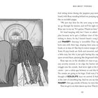 "BIG BEST FRIEND" oben rechts. Text beschreibt ein Konzert, die Band "RealBP" und die Erwartung, nah an der Bühne zu sein. Illustration zeigt Zuschauer von hinten vor einer Bühne.