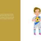 Links steht ein Text über Brooklyns Widerwillen, Fußball zu spielen. Rechts eine Illustration eines Jungen im Fußballtrikot mit Ball.