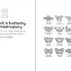 Links: "12 Visit a butterfly conservatory. See if you can spot any of the butterflies from the next page." Rechts: Illustrationen von Schmetterlingen mit Namen.