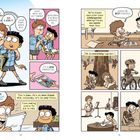Comic mit zwei Freunden, die über Comics sprechen, Zeit miteinander verbringen und beste Freunde sind.