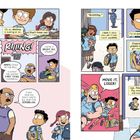 Comic-Szene mit Schülern, Lehrer und unterschiedlichen Emotionen; 

Der Schüler fühlt sich beobachtet und ist angespannt. 

Ein Lehrer lobt Edward, aber wünscht, er würde nicht kritzeln. 

"RIIING" signalisiert Pausenbeginn. 

Ein anderer Schüler liest Comics und wird von einem Rüpel bedrängt.
