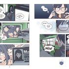 Ein Manga-Paneel: Der Text zeigt Dialoge, Gedankenblasen und ein Studentenausweis mit "Mew Appleby" und einer ID-Nummer.