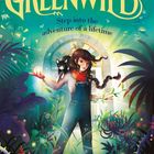 "GREENWILD", "Step into the adventure of a lifetime". Illustration: Mädchen mit Katze auf Schulter, leuchtende Pflanzen im Hintergrund.