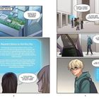 "Ross City, Antarctica, 2142 A.D." Menschen diskutieren über den Besuch aus der Republik, während eine junge Person nachdenklich wirkt.