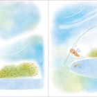 „And did you wish for a change?“ Sanfte Farben, Maus, Gewässer, Blume am Stiel, Landschaft mit Blättern im Wind.