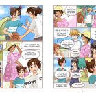 „Kapitel 1“ und diverse Sprechblasen: Diskussion über ein neues Kleid, Nähkünste und Sommerpläne. Illustration im Manga-Stil.