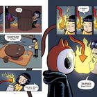 Dialoge: "Phew!", "Dude.", "You gotta stop setting things on fire.", "This is it. This is how I die.", "It doesn't hurt.", "Am I dead?", "The demon’s yellow flame doesn’t burn!"  
Comic-Stil mit einer Person, die Feuer löscht und einem flammenwerfenden Dämon.