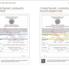 Links: "3. Sample Flag Audit – private yachts limited charter", rechts: "4. Sample Flag Audit – commercial yachts". Zwei QR-Codes unten.