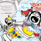 "Birthday Bear!" steht in rotem Text. Gezeichnete Kinder feiern mit bunten Hüten und Luftballons.
