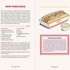 NEW YORK DOGS. Anleitung und Zutatenliste für Hot Dogs und Zwiebeln. Illustration: Hot Dog mit Zwiebeln und Senf.