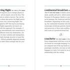 Die Begriffe „connecting flight“, „continental breakfast“ und „couchette“ werden erklärt, begleitet von humorvollen Beschreibungen.