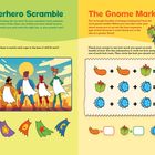 "Superhero Scramble", Helden stehen, Umhänge anpassen. "The Gnome Market", Früchte, Preise berechnen, billigstes Essen meiden.