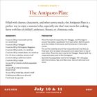 „CHEESE MAGIC“, „The Antipasto Plate“, Zutatenliste und Zubereitung für eine Antipasti-Platte, Datum: 10. & 11. Juli 2027.