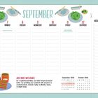 Kalender für September 2026 mit Marktliste. Feiertage: „Father’s Day“, „Labor Day“, „Rosh Hashanah“. Illustration: Gemüseteller, Tipps für Sandwiches.