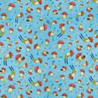 Illustration mit tanzenden Figuren in Pilzform auf blauem Hintergrund. Kein Text.