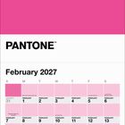 "PANTONE", "February 2027". Ein Kalender mit rosafarbenem Design und speziellen Terminen im Februar und Beginn März.