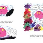 Links: "Buttfish never knows how to respond to this. So he blows farts with his mouth."

Rechts: Sprechblasen von Fischen, die lachen.