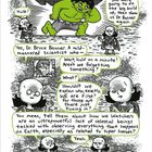 Texte: "HULK", "Hulk!", "Yes, Dr. Bruce Banner..." Ein grüner Hulk kniet, zwei kahlköpfige Figuren stehen daneben und sprechen.