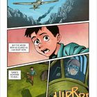 "Ma brought me to Hawaii to get me out of trouble..." Ein Junge schaut ängstlich, während ein Flugzeug am Himmel sichtbar ist.