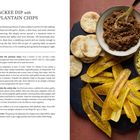 "ACKEE DIP with PLANTAIN CHIPS. Serves 4. Text mit Rezeptanleitung. Links Rezeptbeschreibung, rechts Foto mit Dip und Chips."