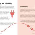 Texte: "Technology and wellbeing", "Technology detox". Illustration: Steckerkabel in Rot zieht sich über die Seite.