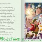 "Christmas is Coming" steht oben in eleganten Buchstaben. Zwei fröhliche Elfen tanzen neben einer großen Kerze.