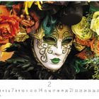 Kalender mit Februar (2), Casares Edition. Maske mit kunstvollem Blumenschmuck in lebendigen Farben.