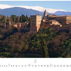 "Alhambra Granada; 2; Casares Edition." Eine Landschaft mit einer mächtigen Festungsanlage vor schneebedeckten Bergen.